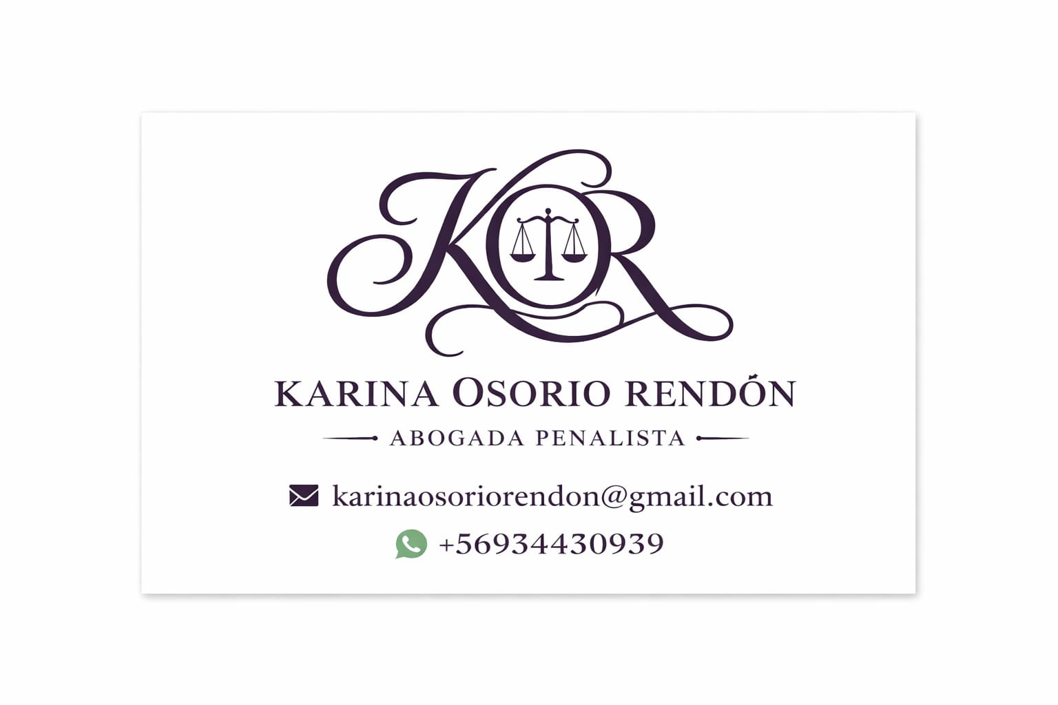 Tarjeta profesional de Karina Osorio Rendón, abogada penalista