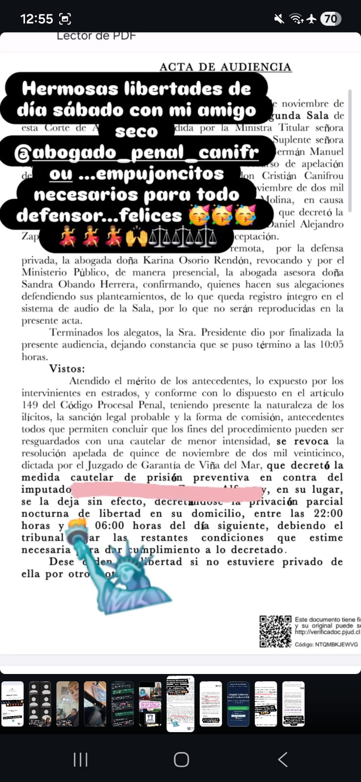 Resolución, acta o sentencia de tribunal obtenida por Karina Osorio Rendón (pieza 11 de 13 del archivo)