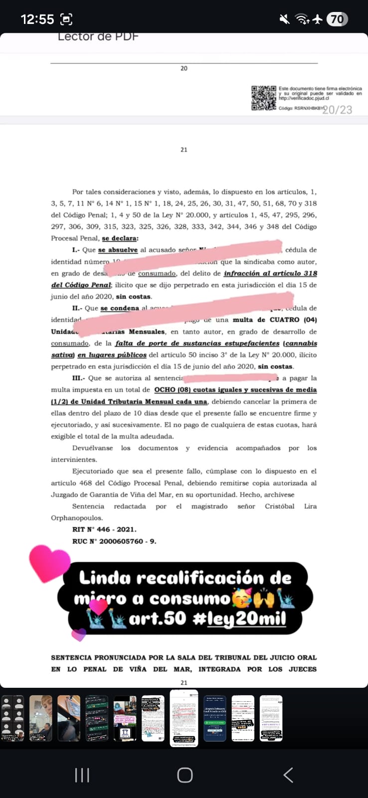 Resolución, acta o sentencia de tribunal obtenida por Karina Osorio Rendón (pieza 12 de 13 del archivo)
